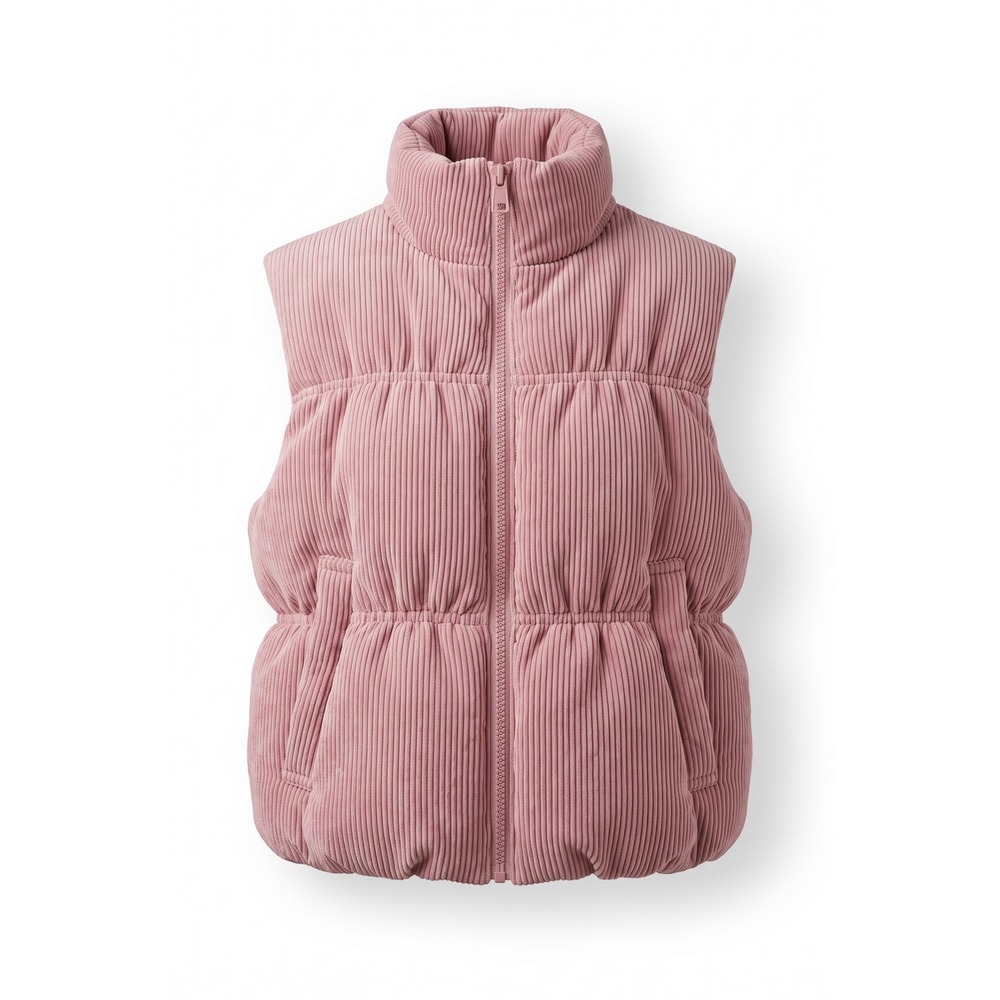 Love Tree Pink Corduroy Puffer Vest Cinched Waist Full Zip Sleeveless Small